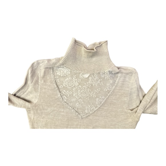 Free People Silver Mock Turtleneck Sweater With Lace Detail Women’s Size Small - Picture 6 of 11